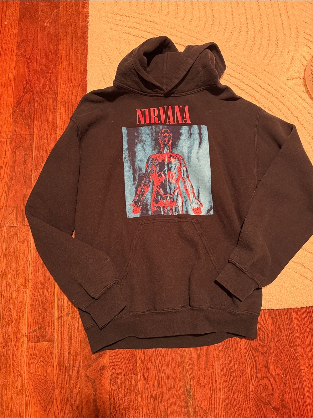 NIRVANA Black Hoodie with Red and Blue Graphic